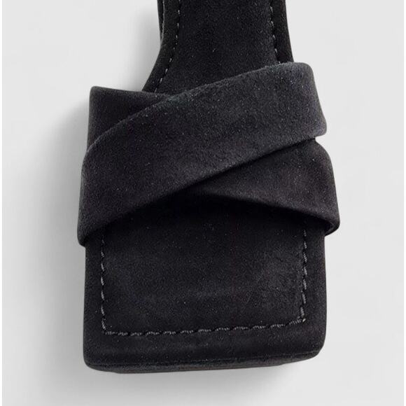 Good American Platform Block Heel Black Suede Ankle Strap Chunky Sandal 10.5 NEW - Picture 8 of 12